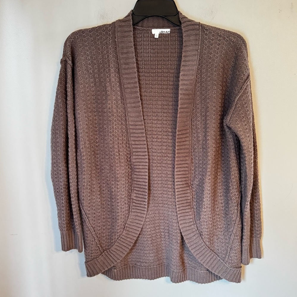 Abound Circle Hem Knit Ribbed Lined Brown Lightweight Open Cardigan Sweater Sz L